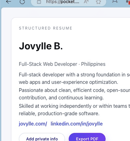 Pocket resume: print-ready career page