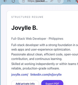 Pocket resume: print-ready career page